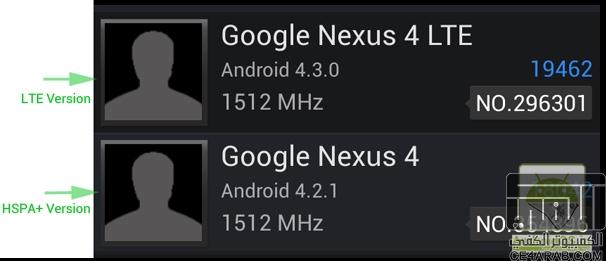 نتائج Benchmark تشير ان جديد غوغل هو Nexus 4 LTE واندرويد ٤،٣!