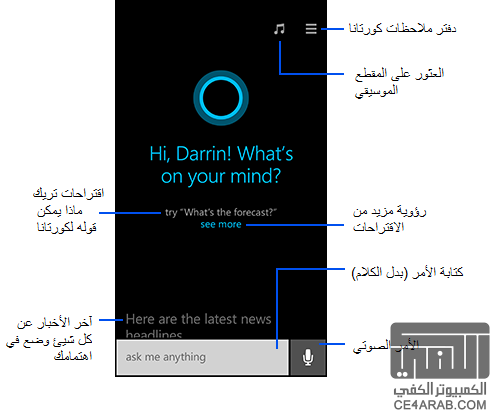 الموضوع الكامل لطريقة التعامل مع المساعده الذكيه CORTANA