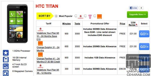 تم الاعلان عن :HTC Titan Radar للبيع الان في موقع Phones4U