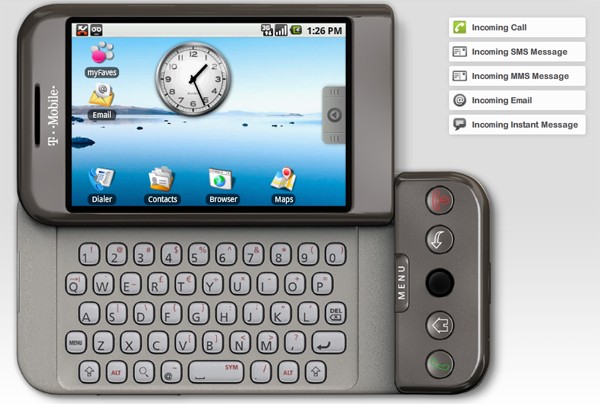 الظهور الرسمي لــ T-Mobile G1 (او الـ HTC G1) <<< اول جهاز يعمل بنظام " Android " ..